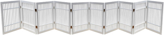 Pet Dog Gate Strong and Durable Freestanding Folding Acacia Hardwood Portable Wooden Fence Indoors or Outdoors by Urnporium (White Pet Gate, 10 Panel 24" Tall)-VerdiqueGarden