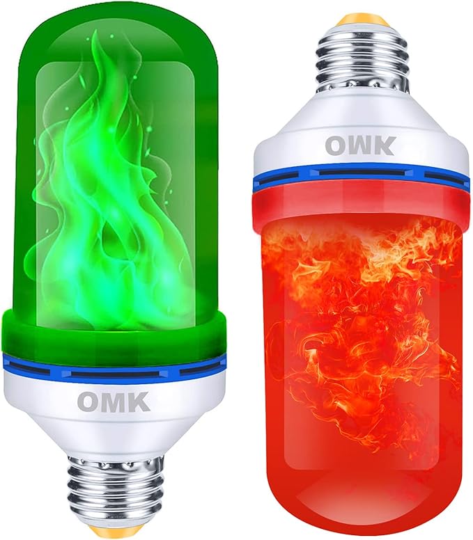 OMK - LED Christmas Decorations Flame Effect Light Bulbs - Upgraded 4 Modes Two-Tone Fire Simulated Lamps - Holiday/Christmas Gifts/Party/Indoor/Outdoor Decoration Lights (2Pack)-VerdiqueGarden