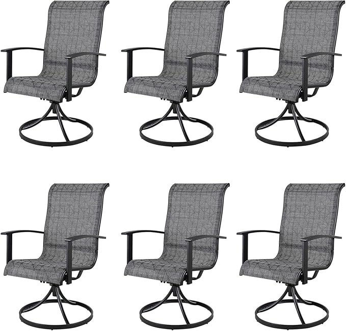 Grand patio Outdoor Swivel Dining Chairs 6-Piece Patio Dining Chair Set Mesh Sling Patio High Back Swivel Rockers, Black & Grey Plaid-VerdiqueGarden