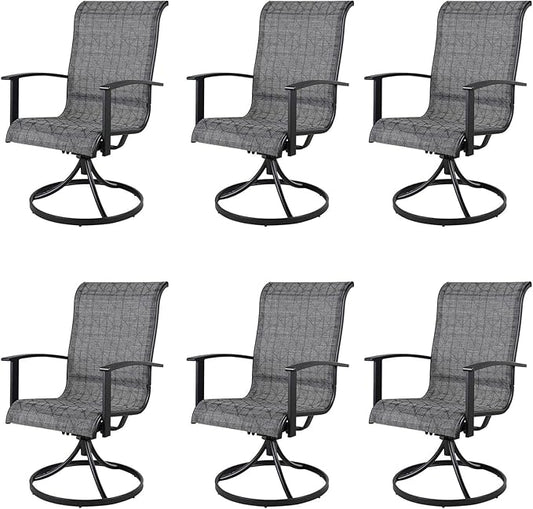 Grand patio Outdoor Swivel Dining Chairs 6-Piece Patio Dining Chair Set Mesh Sling Patio High Back Swivel Rockers, Black & Grey Plaid-VerdiqueGarden