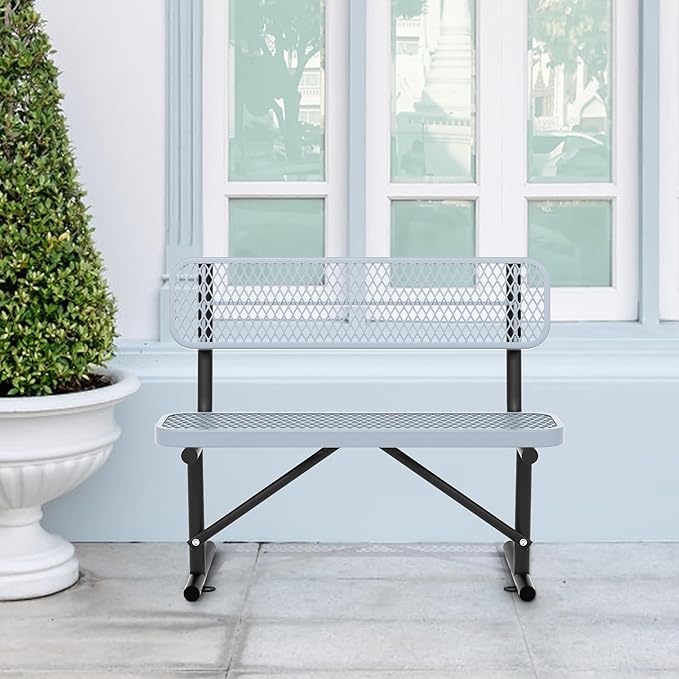 4/6/8 Feet Park Bench for Outside Heavy Duty Metal, Garden Benches Outdoor Bench with Backrest & Portable Frame, for Shopping Malls Stores Parks Patios Decks, Grey-VerdiqueGarden