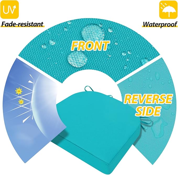 AAAAAcessories Outdoor Seat Cushions for Chairs, Waterproof, Fade-Resistant Patio Furniture Replacement Cushions, 17" x 16" x 2", Set of 2, Turquoise-VerdiqueGarden