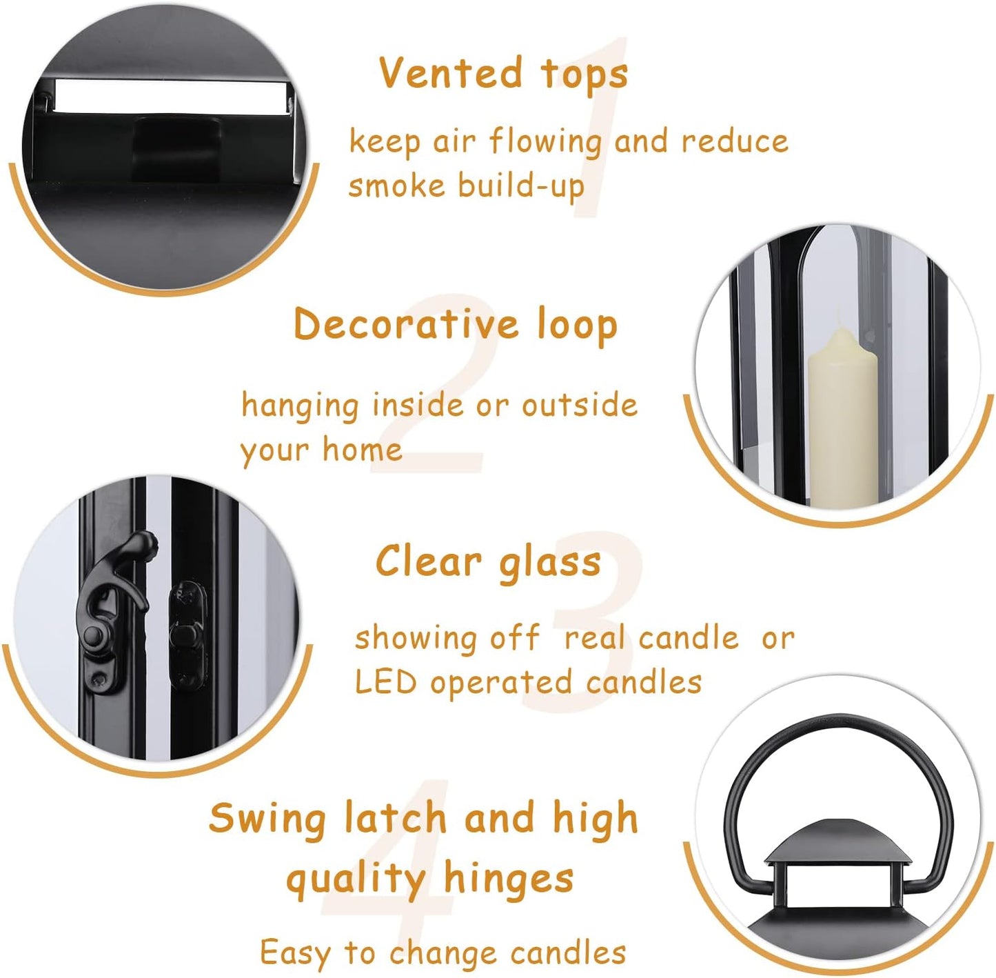 Bdor 2 Pack Large Luxury Lantern Decorative Tall 20 Inches Black Metal Hurricane Lanterns with Tempered Glass Panels for Front Porch,Tabletop, Mantle, Wall Hanging, or Garden, Indoor & Outdoor Décor-VerdiqueGarden