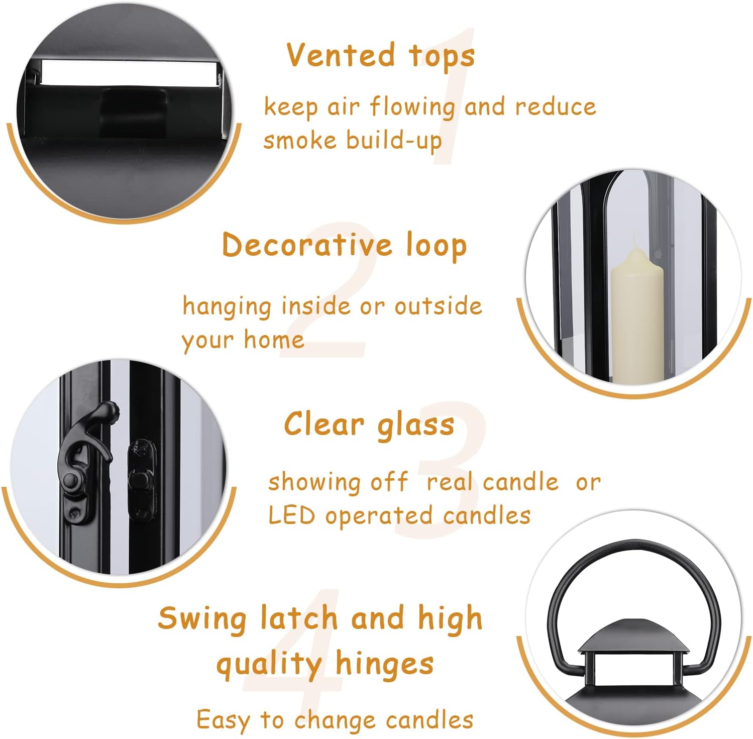 Bdor 2 Pack Large Luxury Lantern Decorative Tall 20 Inches Black Metal Hurricane Lanterns with Tempered Glass Panels for Front Porch,Tabletop, Mantle, Wall Hanging, or Garden, Indoor & Outdoor Décor-VerdiqueGarden