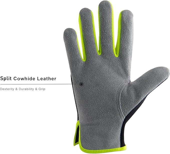 HANDLANDY Leather Work Gloves for Men & Women, Reinforced Durable Garden Gloves, Cowhide Working Glove for Gardening-VerdiqueGarden