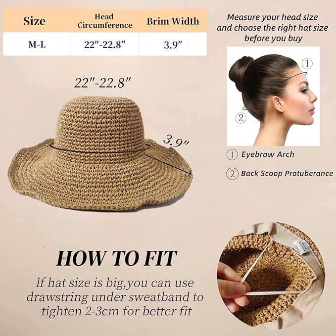 Floppy Big Beach Straw Hats for Women Foldable Summer Wide Brim Packable Sun Hat Womens Travel Straw Fedora Hat-VerdiqueGarden