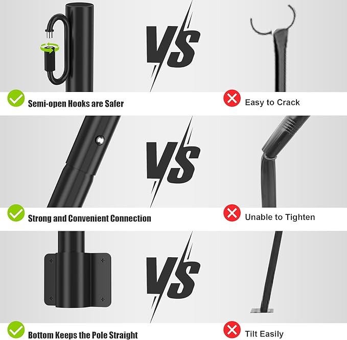 Suchtale 4 Pack 2.8 FT String Light Poles, Suspension Outdoor Fence Post Lights with Clip and Bracket, Outside String Lights Hanging, Wall Mounting Stand for Patio Garden Backyard Wedding Party, Black-VerdiqueGarden