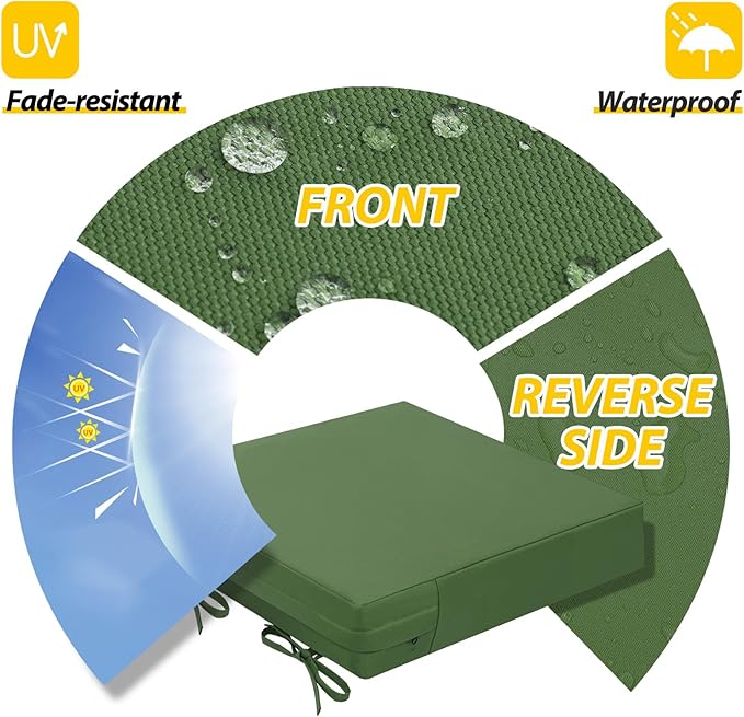 AAAAAcessories Outdoor Seat Cushions for Chairs, Waterproof, Fade-Resistant Patio Furniture Replacement Cushions, 21" x 21" x 4", Set of 2, Dark Moss Green-VerdiqueGarden