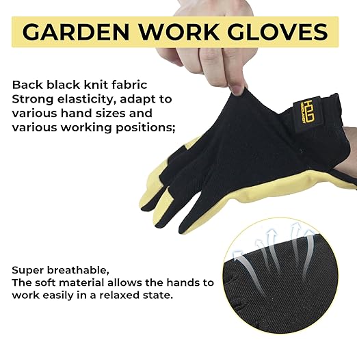 HLDD HANDLANDY Mens Leather Gardening Gloves, Utility Work Gloves for Gardening, Yardwork, Construction, Mechanics-VerdiqueGarden