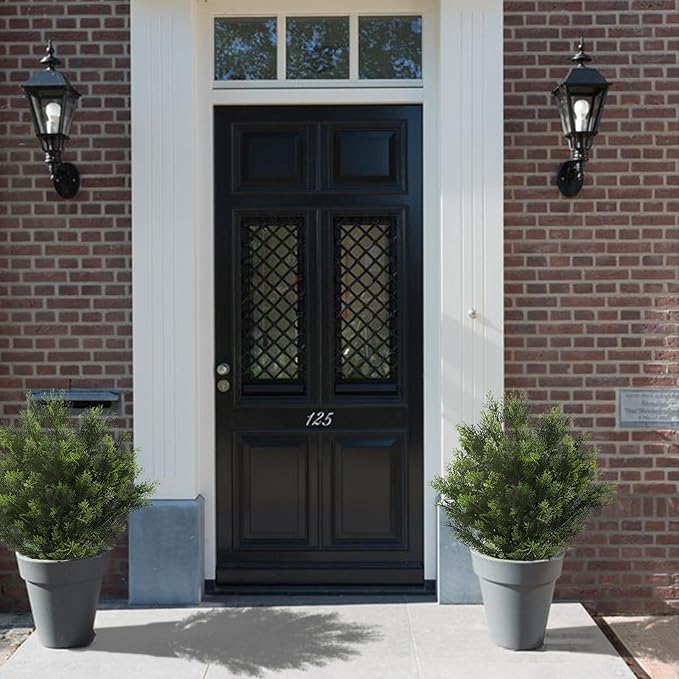 momoplant 31 Inch Tall Artificial Cedar Topiary Tree Set of 2 Faux Cypress Evergreen Potted Plants for Outdoor & Indoor Decor-VerdiqueGarden