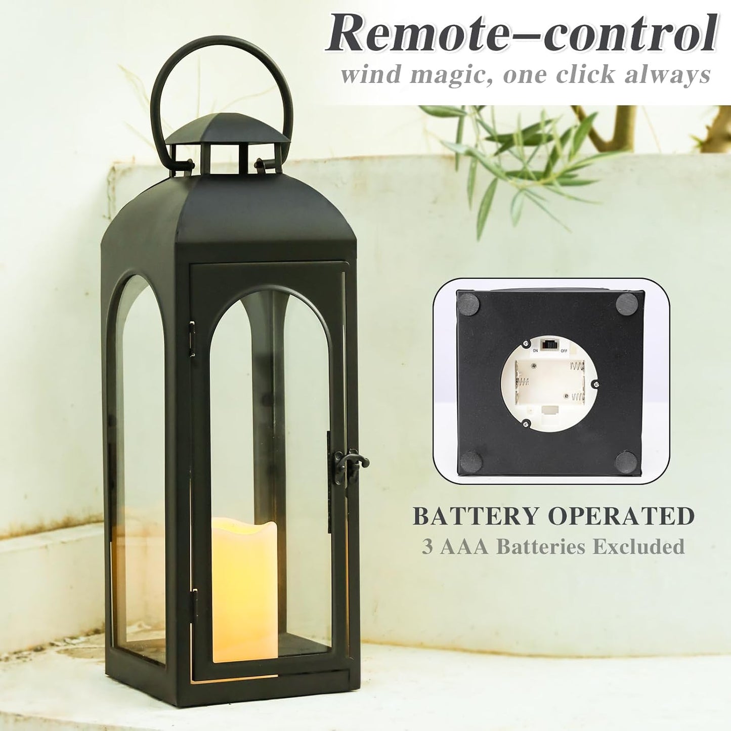 Bdor 2 Pack 20 Inches Metal and Tempered Glass Decorative Lantern with Electronic Wax Effect - Indoor/Outdoor Decorative Lighting, Handcrafted Aesthetic, Perfect for Home, Parties, and Holiday Decor-VerdiqueGarden