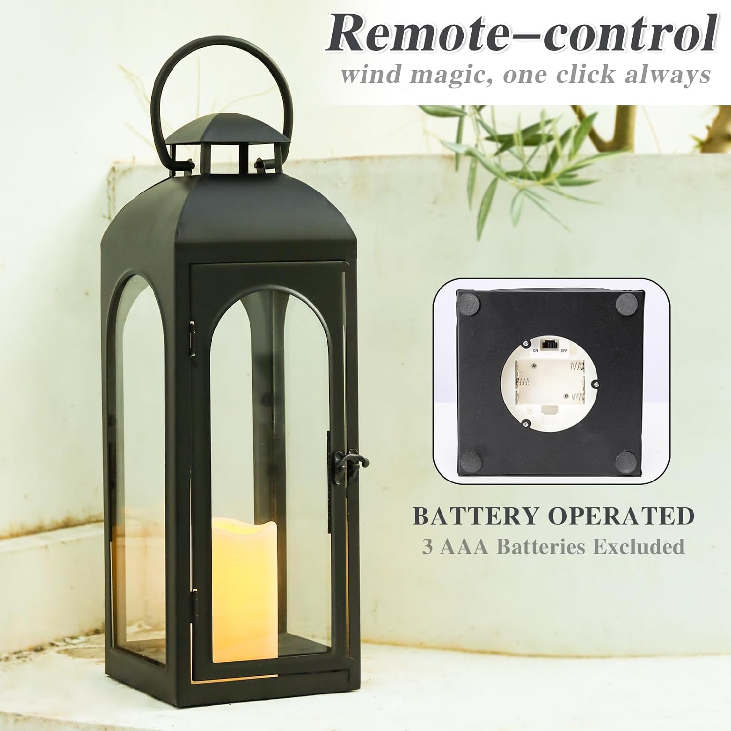 Bdor 2 Pack 20 Inches Metal and Tempered Glass Decorative Lantern with Electronic Wax Effect - Indoor/Outdoor Decorative Lighting, Handcrafted Aesthetic, Perfect for Home, Parties, and Holiday Decor-VerdiqueGarden