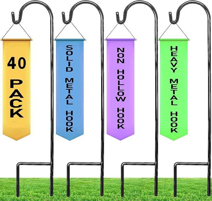 Ashman Shepherd's Hooks 35 Inch (40 Per Pack), Black, Made of Premium Metal for Hanging Solar Lights, Bird Feeders, Mason Jars, Christmas Lights, Lanterns, Garden Stakes and Wedding Décor.-VerdiqueGarden