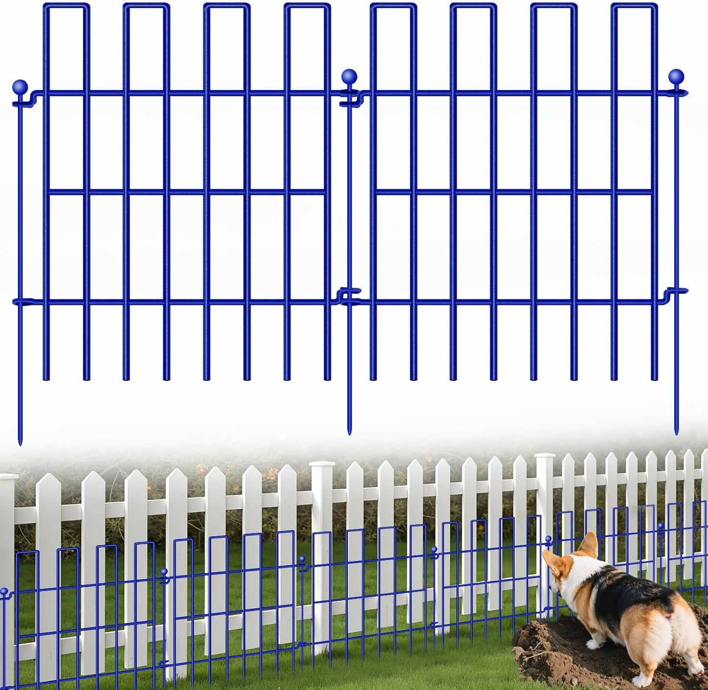 Animal Barrier Fence, 25 Panels Garden Fence Animal Barrier, 27 ft(L)×17 in(H), No Dig Fences for Dogs and Rabbits, Rustproof Metal Garden Fencing, Under Fences Border Barrier for Outdoor, Yard, Patio-VerdiqueGarden