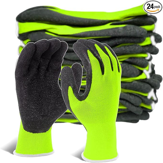 Evridwear Crinkle Latex Rubber Hand Coated Safety Work Gloves for Men Women General Multi Use Construction Warehouse Gardening Assembly Landscaping (Medium,Green- 12Pair)-VerdiqueGarden