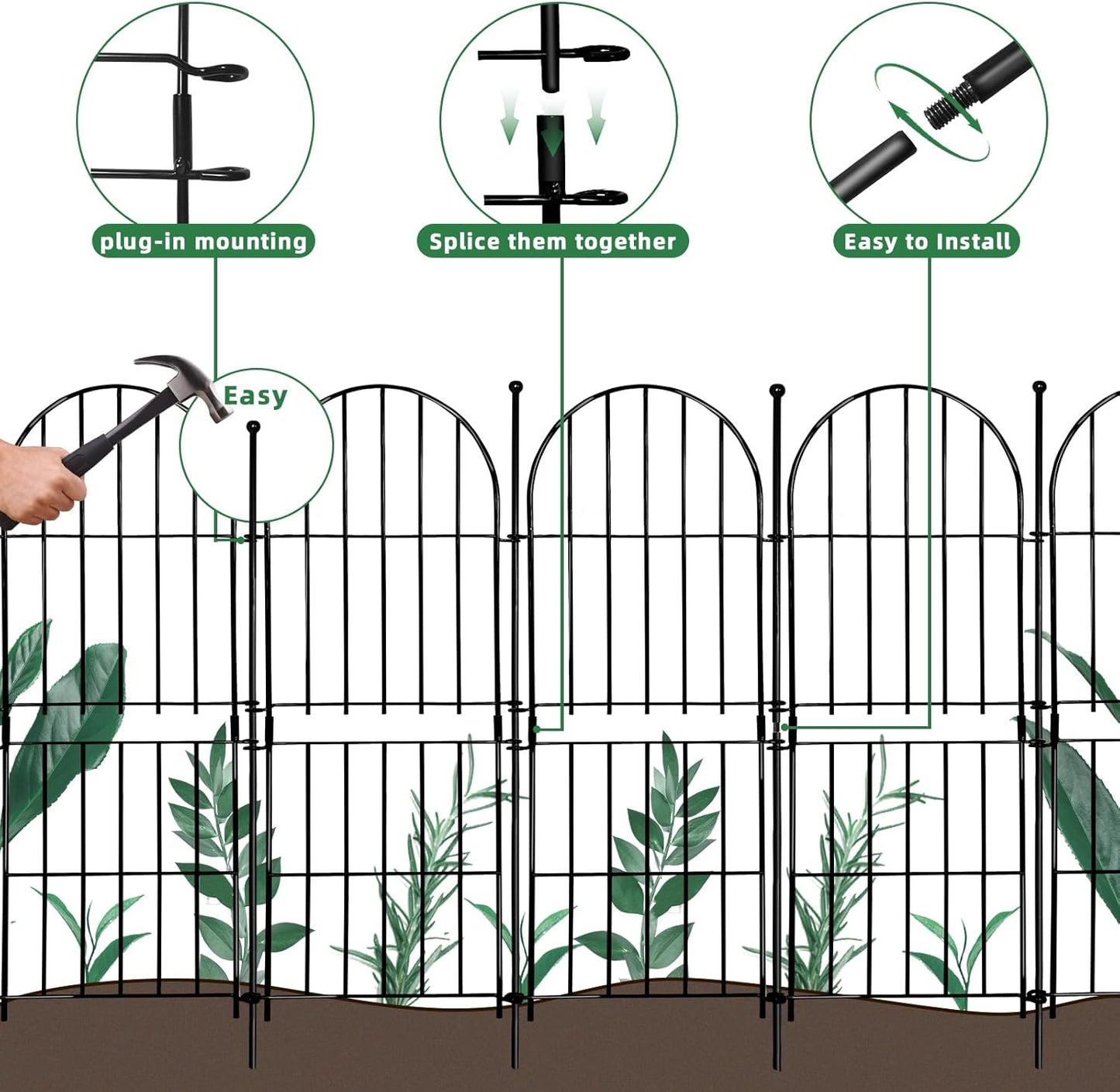 Decorative Garden Fence 31in (H) x10ft (L), 10 Pack No Dig Fence Animal Barrier for Dog, Arched Flower Bed Edging, Wire Border Panel Fencing for Yard Patio Outdoor Decor-VerdiqueGarden