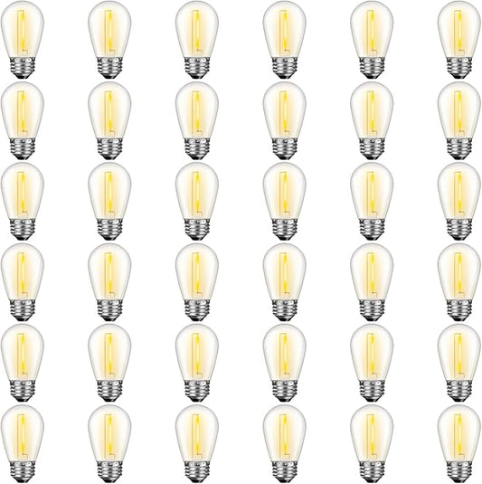 36 Pack S14 LED Bulbs for Outdoor String Lights, Shatterproof Replacement Edison Bulbs for Patio String Lights Outdoor Waterproof, Warm White 2200K, Dimmable, E26 Standard Base-VerdiqueGarden