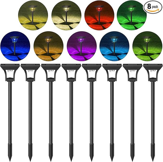 CINOTON 8 Pack RGBCW Solar Pathway Outdoor Lights, 3 Lighting Modes Solar LED Garden Lights, IP65 Waterproof Outside Solar Powered Landscape Lighting for Sidewalk Driveway Backyard RGB/Warm/Cold White-VerdiqueGarden