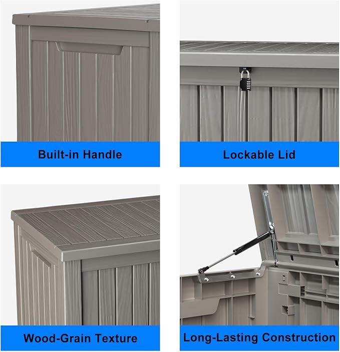 150 Gallon Deck Box,Resin Outdoor Storage Box with Lockable for Patio Furniture, Pool Accessories, Garden Tools Waterproof Outside Storage Box, Grey-VerdiqueGarden