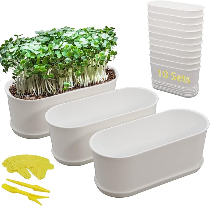 10-Pack Herb Planter with Saucer for Plant Window Box, Plastic Planter with Multiple Drainage Holes and Tray for home Garden Succulents Modern Decorative Window Planter Box Flower Pots Gardening Pot-VerdiqueGarden