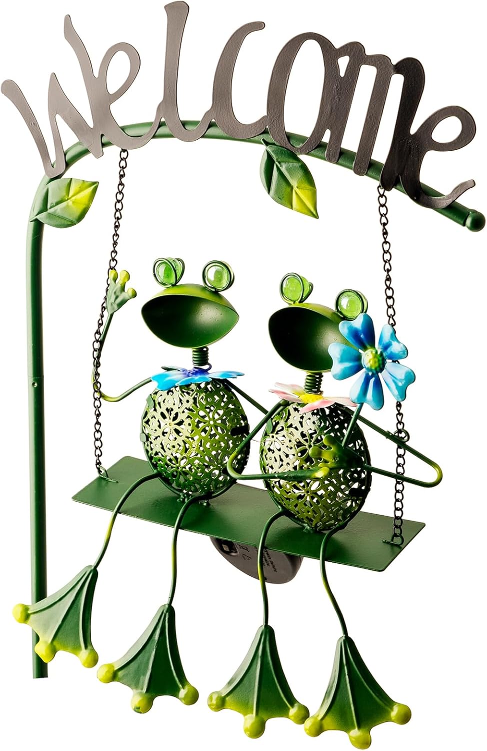 Frog Solar Light Garden Outdoor Decoration Swing Metal Stake Lamp with Welcome Sign Waterproof Patio Yard Decor Gifts-48 inch-VerdiqueGarden