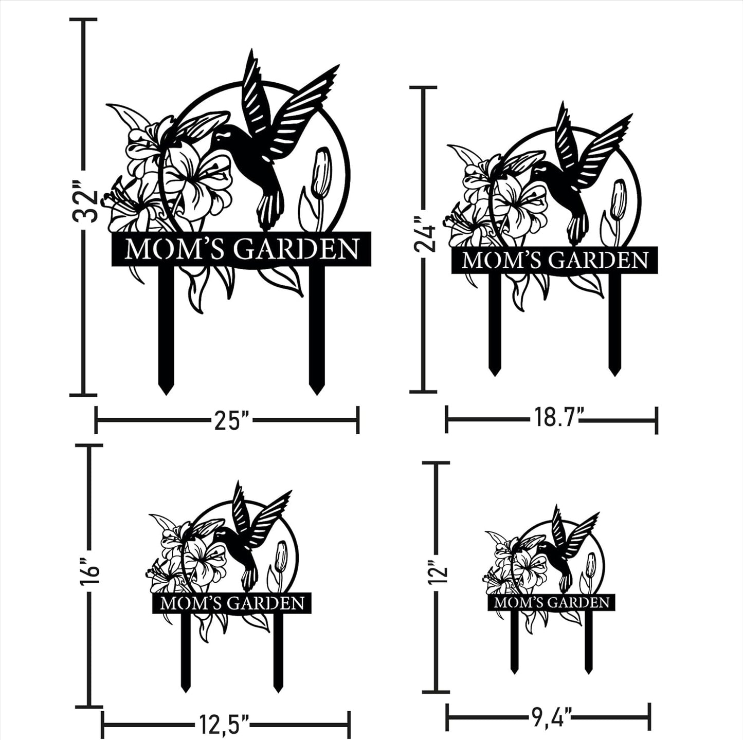 Custom Hummingbird Metal Garden Decor, Personalized Bird with Stakes Garden Sign, Flower Design Personalized Garden Sign, Custom Garden Name Sign, Home Gift, Large Outdoor Decor, Patio Decor-VerdiqueGarden