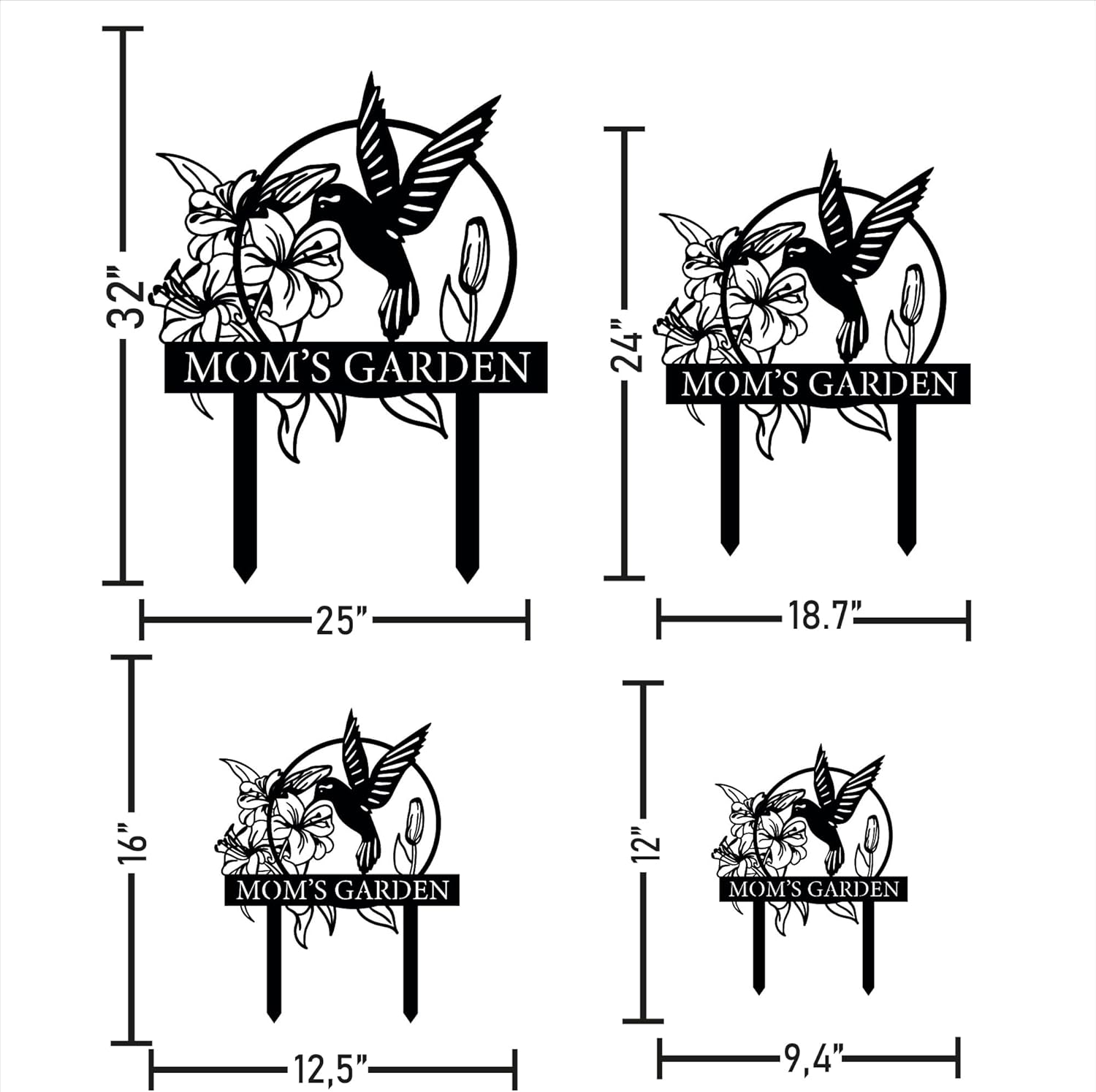 Custom Hummingbird Metal Garden Decor, Personalized Bird with Stakes Garden Sign, Flower Design Personalized Garden Sign, Custom Garden Name Sign, Home Gift, Large Outdoor Decor, Patio Decor-VerdiqueGarden