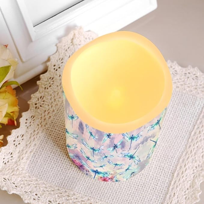 Ystardream Beautiful Dragonfly Flameless Candles Battery Operated with Timer, Remote Control, LED Flashing Candle Sets, Warm Color Flickering Candles Light for Party Room Table Decor Set of 2-VerdiqueGarden