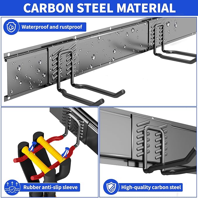 Garage Organization Tool Organizer Wall Mount, 48inch Heavy Duty Garden Tool organizer Storage System, Easy Install With 7 Adjustable Hooks, For Garage, Basement, Shed, Workshop(Black)-VerdiqueGarden