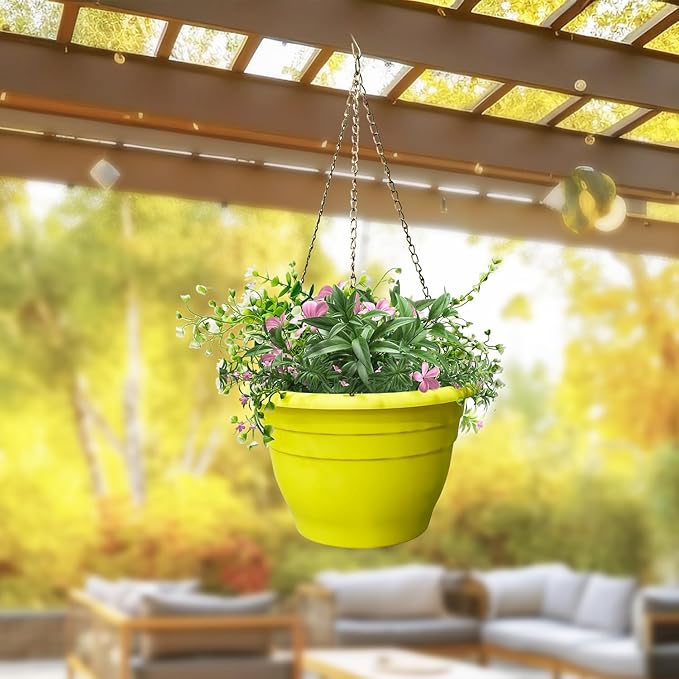 10" Planter Pot for Indoor Plants 5 Pack Plant Pots with Drainage Hole and Rubber Plug, Durable Lightweight Flower Pots Perfect for Home Decor, Yellow-VerdiqueGarden