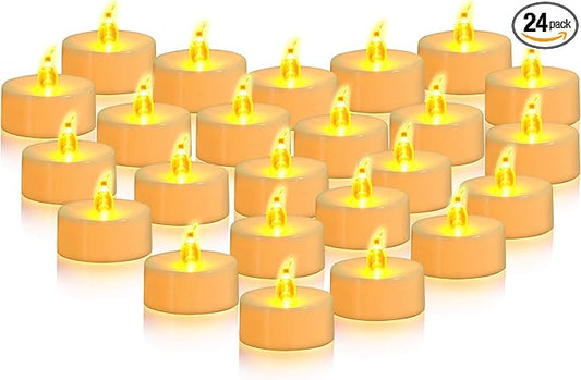 JOSU LED Tea Lights Candles [24 Pack] Flameless Candles, Realistic Battery Operated Candle, Flickering Bright Tealights with Warm Yellow Light for Party, Wedding, Valentine's Day-VerdiqueGarden