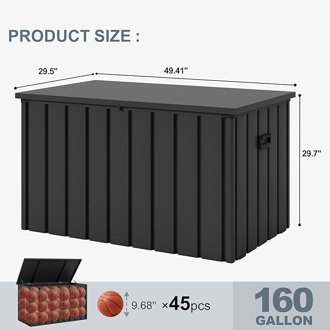 PURPLE LEAF Outdoor Deck Box 160 Gallon Waterproof Lockable Storage Box Container with Lid Deck Organization for Patio Cushions Side Table Pool Accessories Garden Tools, Gray-VerdiqueGarden