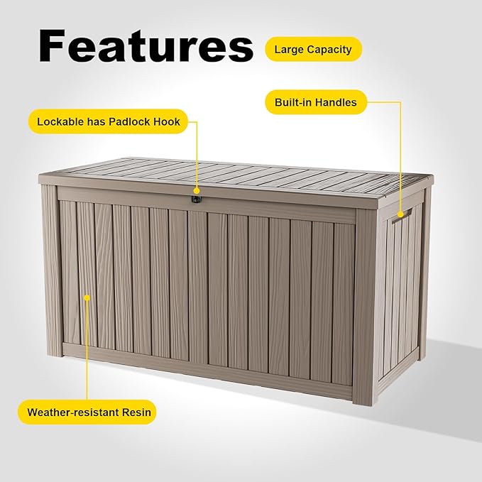 DRATO 150 Gallon Outdoor Storage Box, Large Waterproof Deck Box, Lockable Resin Storage Container with Reinforced Support for Patio Cushions, Garden Tools, UV-Resistant Outdoor Chest-VerdiqueGarden