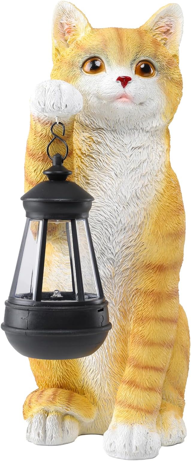 Cat Statues for Garden - Solar Powered Outdoor Cat Garden Statue, Crafted Garden Sculptures & Statues for Patio, Yard, Lawn, Gardening Gifts for Women and Mom(11" Cat)-VerdiqueGarden