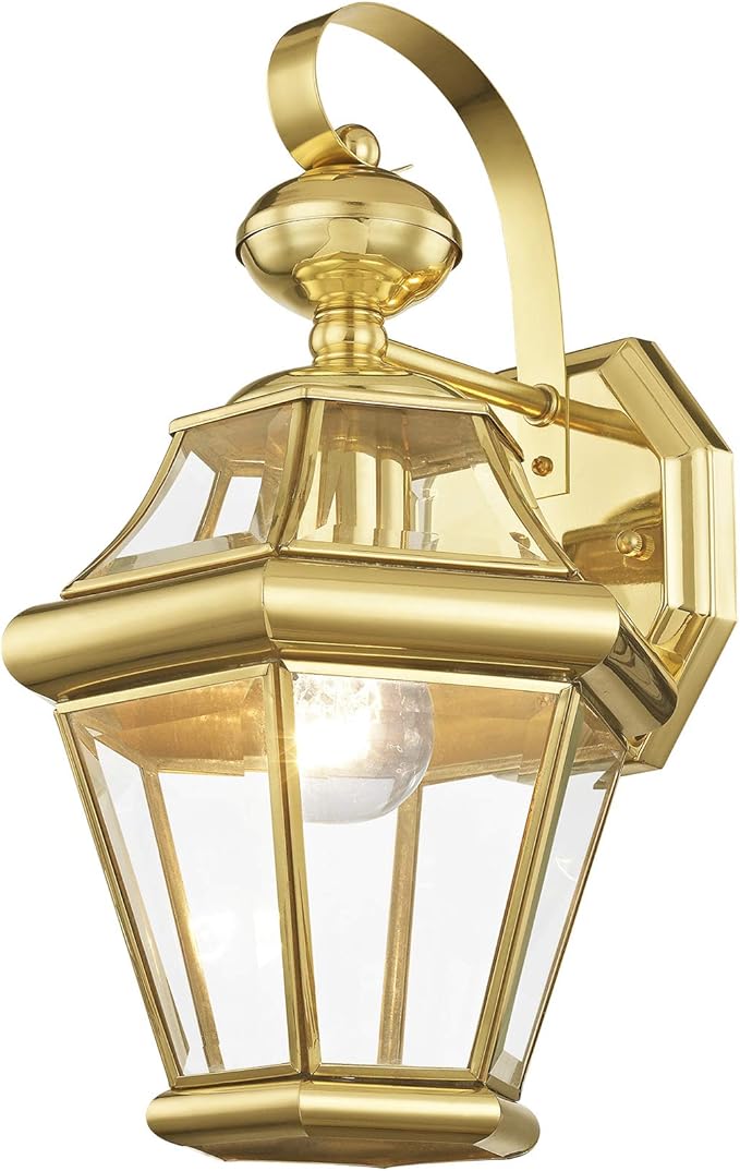 Livex Lighting 2161-02 Outdoor Wall Lantern with Clear Beveled Glass Shades, Polished Brass-VerdiqueGarden