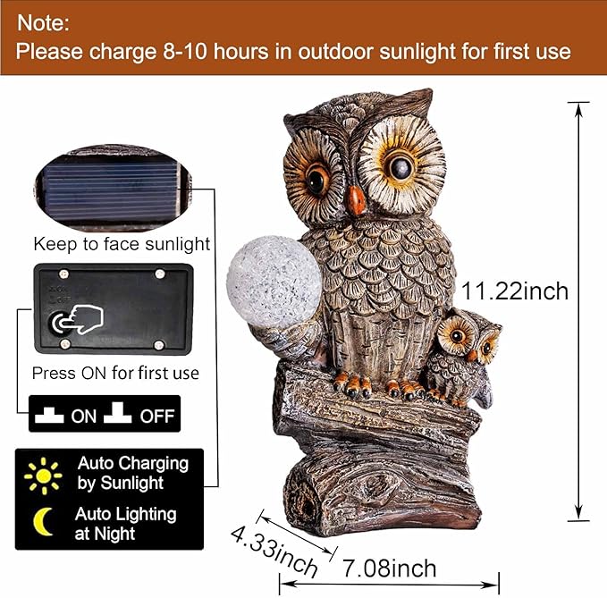 Garden Decor Owl Statues Fall Decorations for Outdoor,Resin Owl Figurines with Solar Lighted Ball- Owl Gardening Gifts for Women Owl Lawn Ornaments for Patio Decor Yard Decoration-VerdiqueGarden