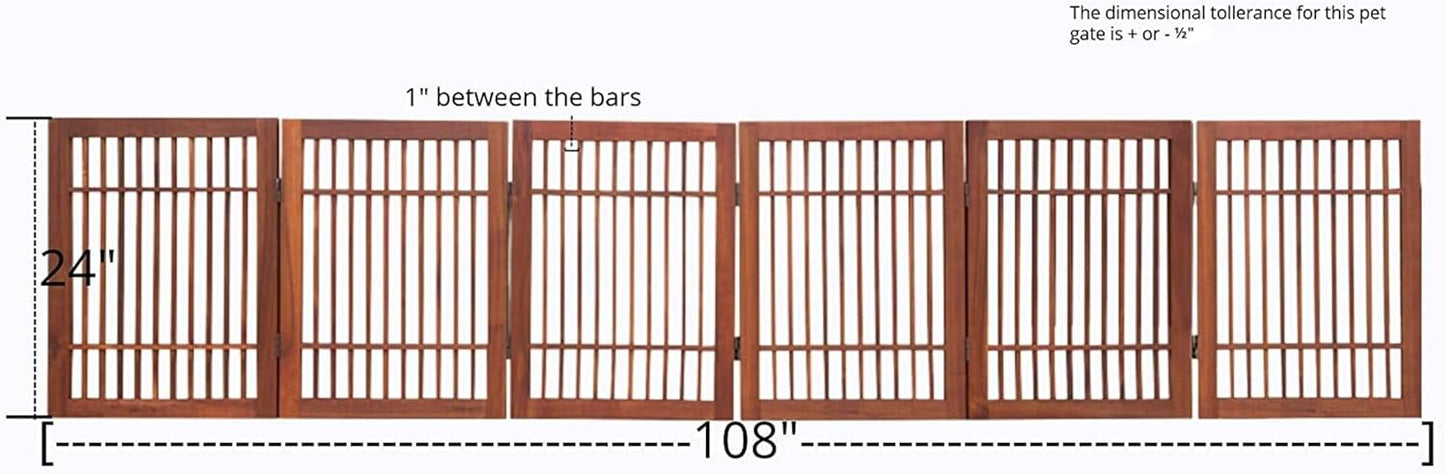 Pet Dog Gate Strong and Durable Freestanding Folding Acacia Hardwood Portable Wooden Fence Indoors or Outdoors by Urnporium (Brown Pet Gate, 6 Panel 24" Tall)-VerdiqueGarden