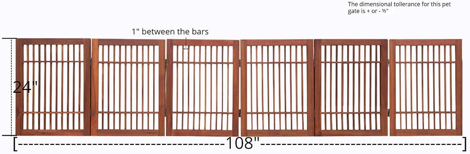 Pet Dog Gate Strong and Durable Freestanding Folding Acacia Hardwood Portable Wooden Fence Indoors or Outdoors by Urnporium (Brown Pet Gate, 6 Panel 24" Tall)-VerdiqueGarden