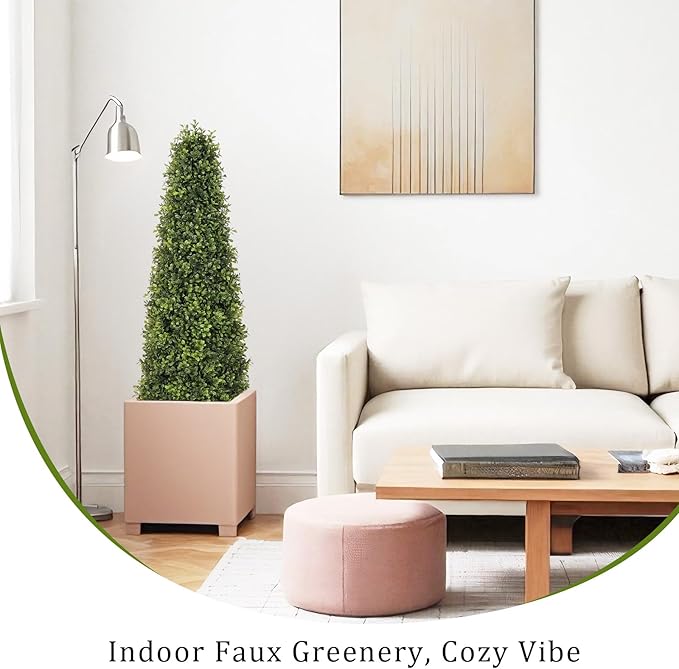 4ft Artificial Boxwood Topiary Trees (Set of 2) - UV Resistant Faux Plants Outdoor, Realistic 48in Fake Potted Bushes and Shrubs for Front Porch, Planter, Patio - Low Maintenance & Evergreen-VerdiqueGarden