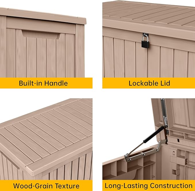 DRATO 180 Gallon Deck Box, Waterproof Resin Large Outdoor Storgae Box for Patio Furniture, Patio Cushions, Gardening Tools, Pool and Sports Supplies, Lockable-VerdiqueGarden