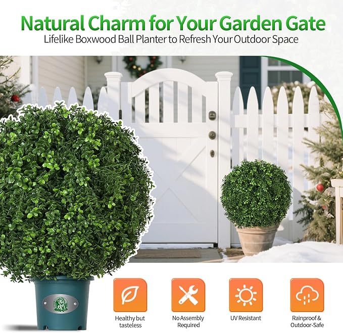 QIANYUN Artificial Plants Outdoor-14Inch Fake Plants Faux Boxwood Plants Outdoor- UV Resistant Shrub for Outdoor/Indoor Decor, Perfect for Porch, Garden, and Backyard-VerdiqueGarden
