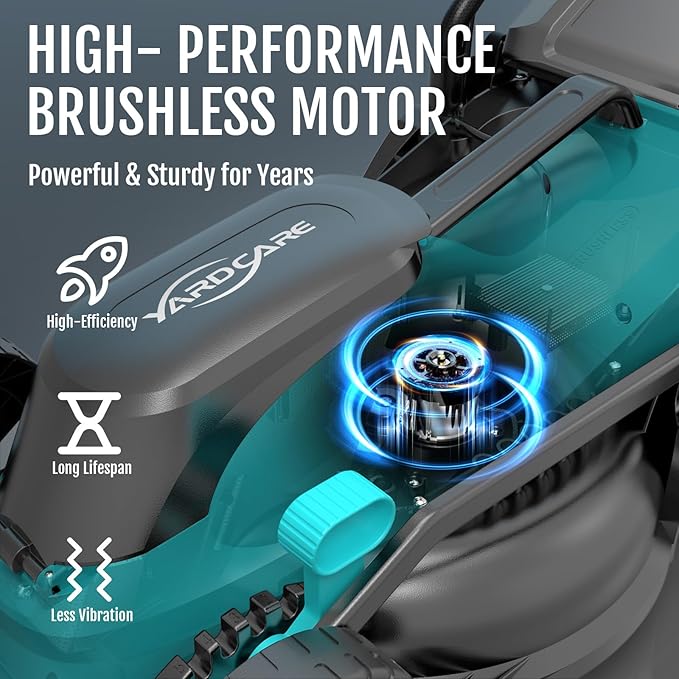 (2025 Model) YARDCARE 36V Brushless Cordless Lawn Mower with 2X4.0Ah Batteries, LED Display Screen, Electric Lawnmower with 5-Position Height Adjustment, 8 Gallon Grass Bag, Charger-VerdiqueGarden