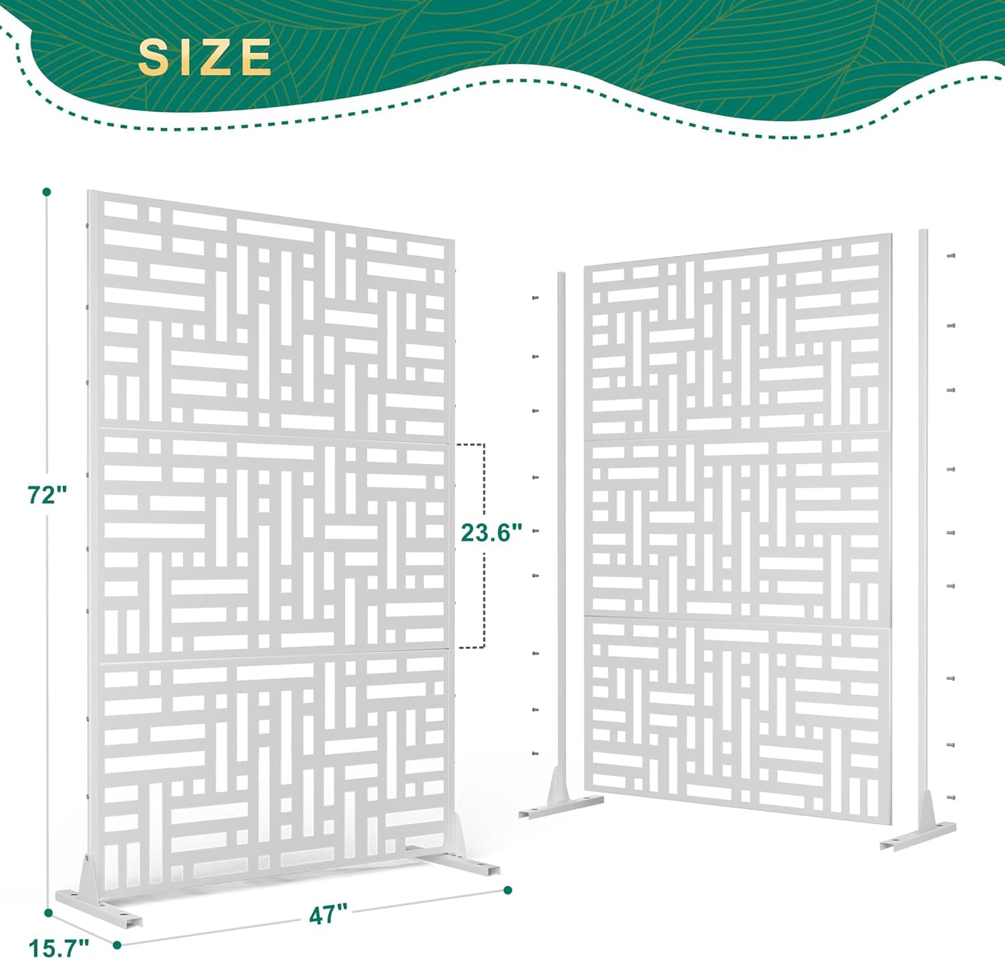 72" H×47" W Metal Privacy Screen Outdoor Privacy Screen Freestanding, Outdoor Privacy Screens and Panels for Patio Lawn Deck(Consists of 3 Panels)-VerdiqueGarden