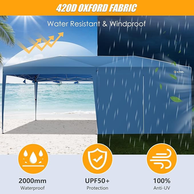 HOTEEL 10x20 Pop up Canopy with 6 Sidewalls, One Push Instant Setup Outdoor Canopy Tent with Reinforce Rod, Weight Bag, for Parties, Events, Blue-VerdiqueGarden