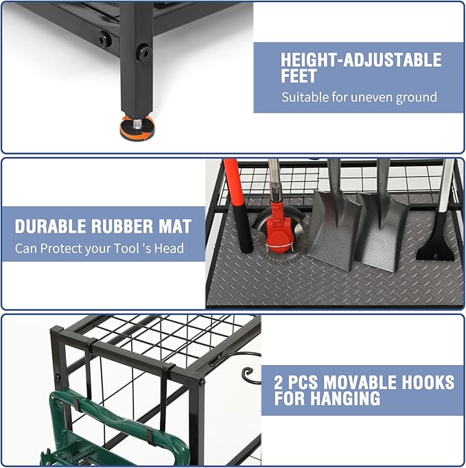 Garden Tool Organizer for Garage, Garden Tool Rack, Up to 58 Long Handled Tools, Yard Tool Holder for Garage, Shed, Outdoor, Tool Stand, Black (Garden Tool Rack)-VerdiqueGarden