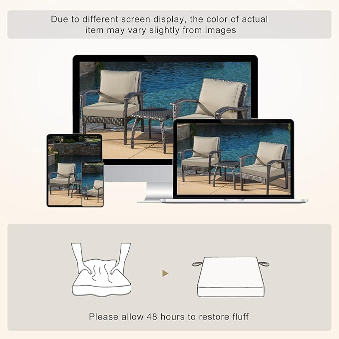 Favoyard Patio Chair Cushions 24 x 24 x 4 Inch Waterproof Outdoor Seat Cushions for Patio Furniture 3-Year Color Fastness Garden Sofa Couch Chair Pads with Handle & Adjustable Straps Set of 2, Beige-VerdiqueGarden