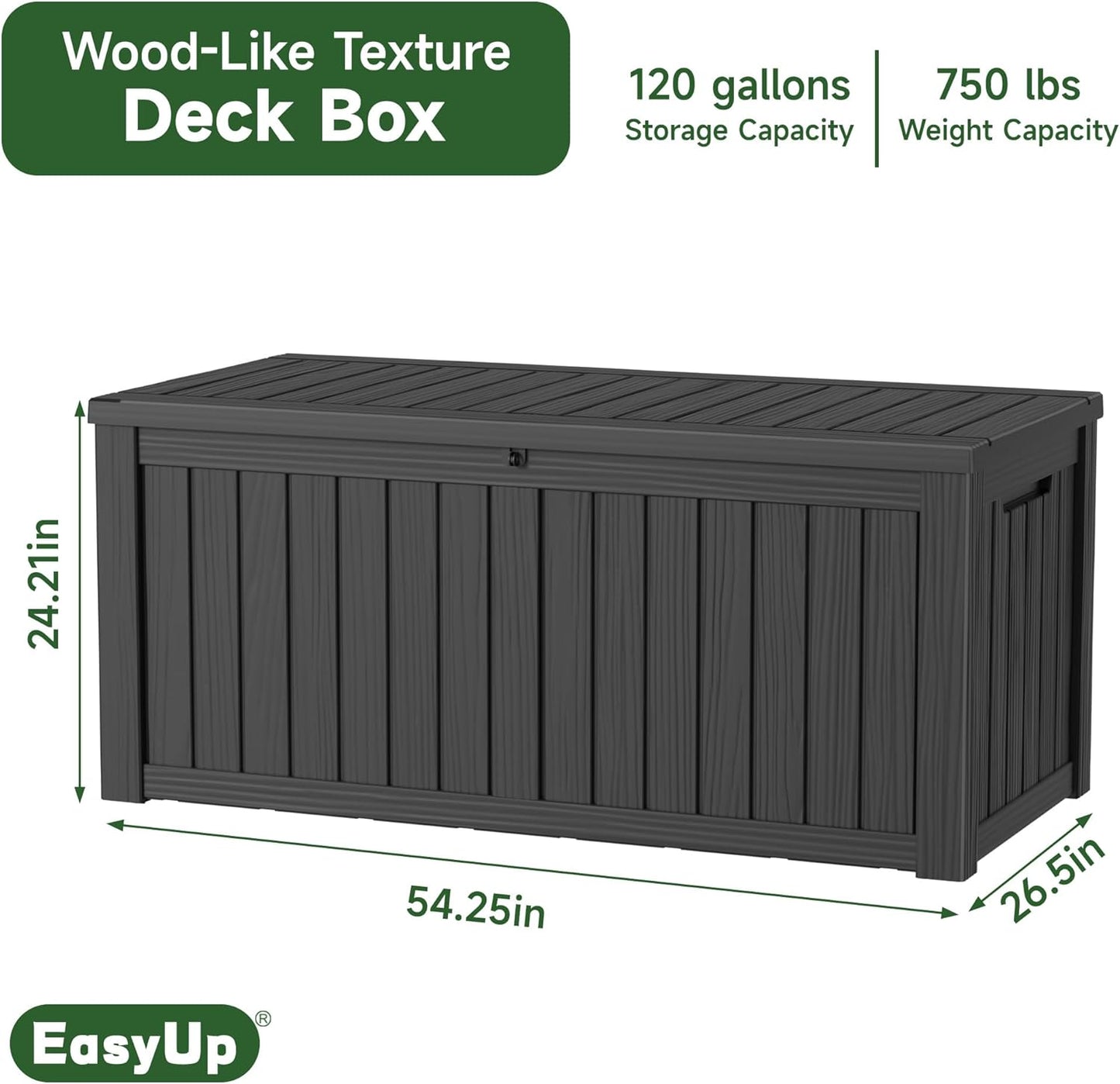120 Gallon Outdoor Storage Box Waterproof, UV Resistant Resin Deck Box with Hydraulic Rod, Reinforced Stability for Patio, Garden, and Pool, Striped Black-VerdiqueGarden