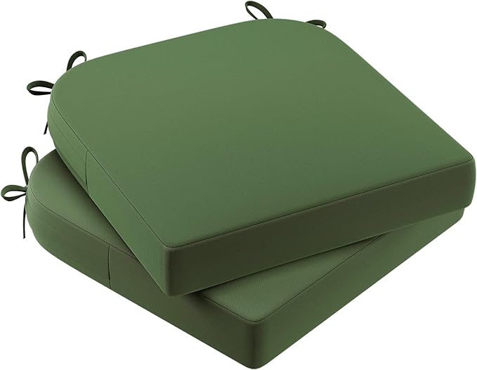 AAAAAcessories Outdoor Seat Cushions for Chairs, Waterproof, Fade-Resistant Patio Furniture Replacement Cushions, 17" x 16" x 2", Set of 2, Dark Moss-VerdiqueGarden