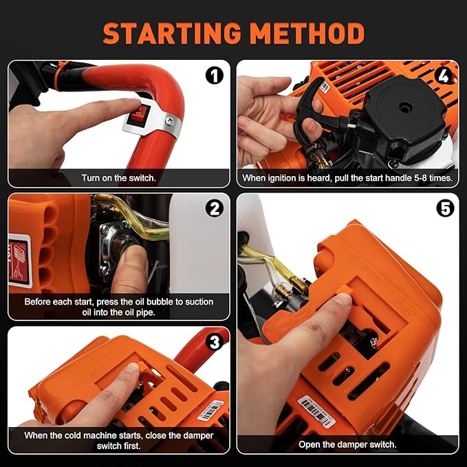 62cc 2.8HP Post Hole Digger Gas Powered, Gas Earth Auger/Ice Auger, with 2 Drill Bits 3"/6"/8" + 3 Extension Bar, One Man Earth Auger for Planting Fence, EPA Compliant Post Hole Auger-VerdiqueGarden