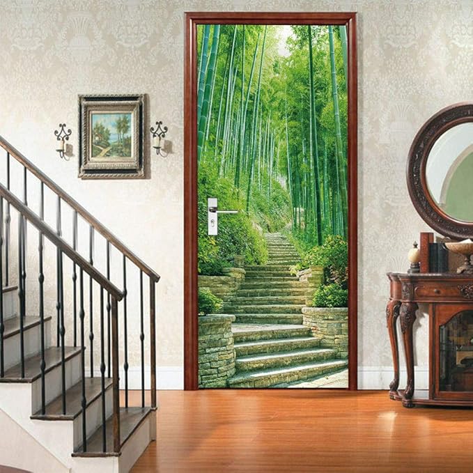3D Door Stickers Murals Peel and Stick - Bamboo - Door Wallpaper Self-Adhesive Decals Removable PVC Waterproof Poster for Bedroom Living Room 30.3" x 78.7"-VerdiqueGarden